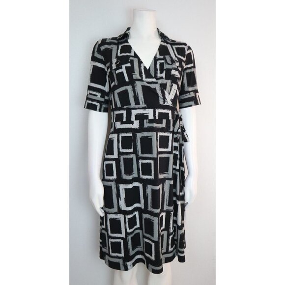 WOMEN'S BLACK PRINT FAUX WRAP DRESS - APT. 9 - SIZE S - Picture 1 of 8